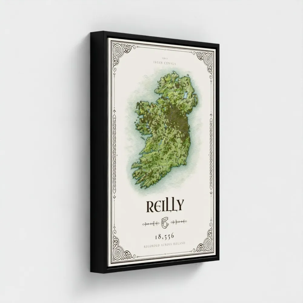 Framed Canvas, black float frame, hung on a wall